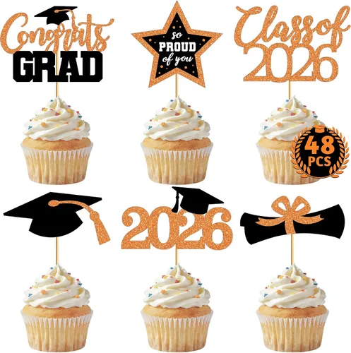 Vista 10 de 48 adornos para cupcakes graduados, 6 estilos de decoración para tartas de graduación, decoraciones de graduación de felicitaciones 2026, tapa negra