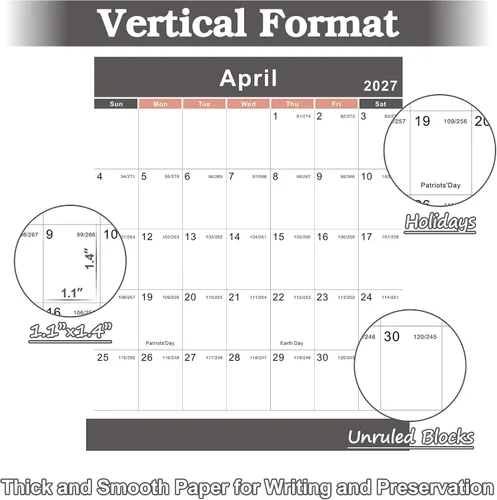 Vista 4 de Vibrant Focus Calendario anual de pared, calendario de pared anual 2026-2027 y planificador con papel grueso, julio 2026 a junio 2027, XL, 34.7 x