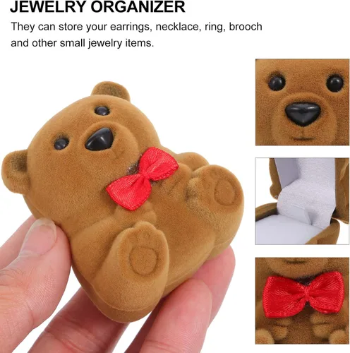 Vista 2 de FOMIYES Caja de anillo de compromiso con mini oso, caja de anillo de boda, caja de regalo creativa, caja de regalo para propuesta de compromiso