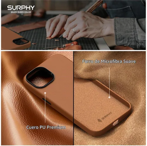 Vista 3 de SURPHY Compatible con iPhone 13, funda de piel sintética de alta calidad (con botones metálicos y forro de microfibra) para 13 (6.1 pulgadas 2021)