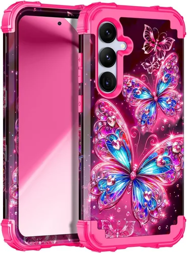 Vista 24 de Miqala Funda para Galaxy S24 5G, brilla en la oscuridad, tres capas, resistente, a prueba de golpes, protección completa, parachoques de plástico