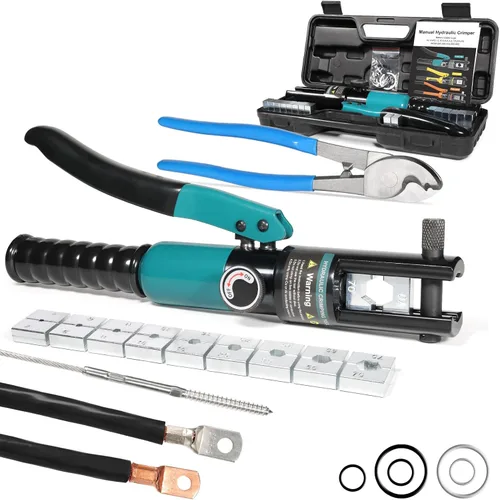 Vista 17 de Brileine Herramienta de prensado hidráulico de 10 toneladas con 9 troqueles, herramienta de crimpado de cable de batería y herramienta de engaste