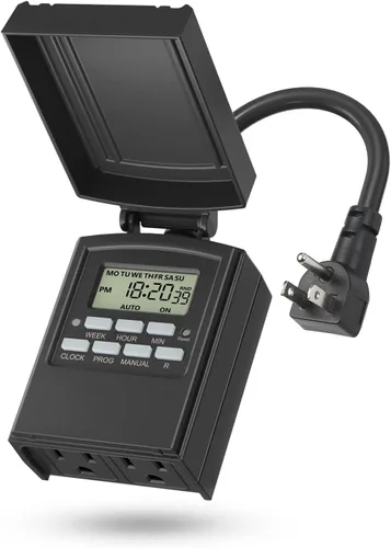 Vista 12 de BN-LINK Temporizador de luz mecánico para exteriores de 24 horas, impermeable, resistente, 15 A 1/2 HP, 1 toma de temporizador con conexión a tierra