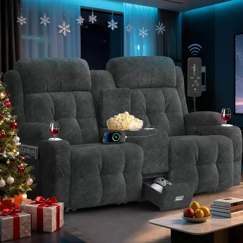 Vista 20 de Sofá reclinable de dos plazas, asientos de cine en casa, sofá reclinable con USB, consola central, sillón reclinable de pared para caravana