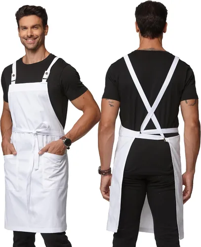 Vista 12 de Delantal con espalda cruzada Parrilla Cocina Jardinería con bolsillos 4251JC Adjustable Criss Cross Kitchen Apron for Cooking BBQ Grilling, Canvas