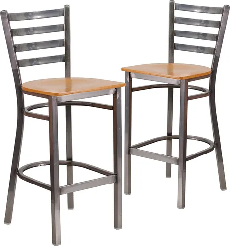 Vista 14 de Flash Furniture HERCULES Series - Taburete de bar de metal con revestimiento transparente para restaurante, asiento de madera de cerezo Asiento