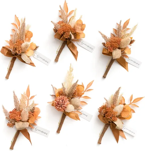 Vista 52 de Ling's Moment Boutonniere para Hombres Boda, Juego de 6, Novio y Padrinos Boutonniere para Boda Regreso a Casa Halloween Ceremonia Aniversario, Cena