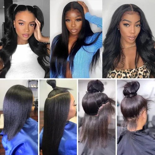 Vista 2 de 40 extensiones de cabello humano con cinta, extensiones de cabello humano lacio Yaki para mujer, extensiones de cabello humano real sin costuras
