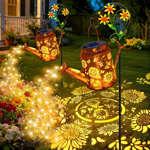 Vista 12 de YITING - 10 hebras de 200 luces LED solares parpadeantes de luciérnaga impermeables (sin regadera), 8 modos de luces de hadas estrelladas, luces