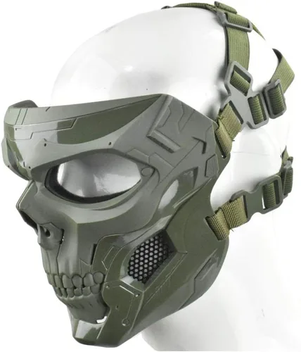 Vista 5 de Máscara táctica Máscara protectora de cara completa con gorro transparente Máscara de calavera Diseño de uso de doble modo Correa ajustable