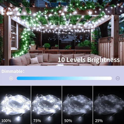 Vista 4 de 2 paquetes de luces de hadas en forma de cuerda enchufables, 33 pies, 100 micro estrellas LED impermeables para exteriores con 8 modos