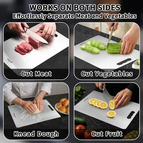 Vista 4 de Tabla de Cortar de Titanio Para Cocina Juego de 3, Tablas de Cortar de Titanio 100% Puro, Calidad de Grado Alimenticio de Doble Cara, Fácil