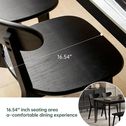 Vista 3 de Sillas de comedor 100% de madera maciza de roble - Sillas de cocina, silla de estudio de diseño moderno clásico para una vida elevada (Negro-1)