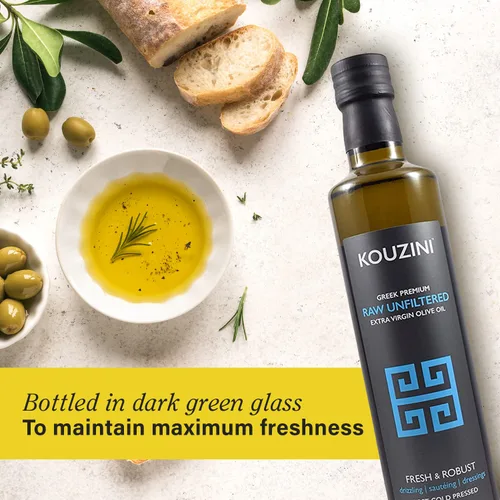 Vista 6 de Kouzini Aceite de oliva griego virgen extra sin filtrar, aceite de oliva griego extra virgen prensado en frío, origen único, alto polifenoles, sabor