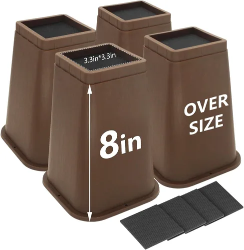 Vista 14 de Paquete de 4 elevadores de cama de 4 pulgadas resistentes, elevadores de muebles para dormitorio, tamaño individual XL, mesa, sofá, armario, marco