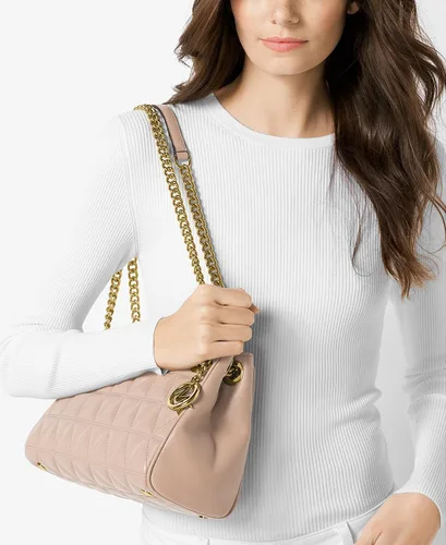 Vista 2 de Michael Kors Scarlett - Mensajero de cuero acolchado mediano, Rosa suave
