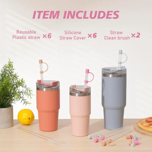 Vista 6 de 6 popotes con tapa de cubierta para vaso Stanley de 40 onzas, popote reutilizable con puntas de tapón, perfecto para vasos Stanley con mango H2.0