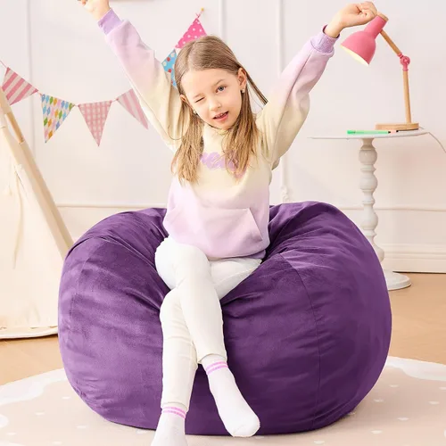 Vista 9 de Puf para niños – Silla redonda de espuma viscoelástica de 2.5 pies – Sofá puff para niños y adolescentes con funda de microfibra suave – Sofá