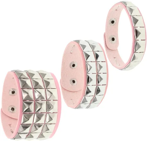 Vista 7 de TURTLEDOVE Punk Leather Bracelet Set - 3PCS Goth Leather Wristband with Metal Studded - Cuff Bangle for Men Women Rojo