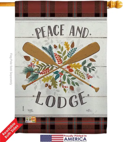Vista 2 de Peace And Lodge House Flags 2 pcs Pack Outdoor Rustic Lake Cabin Moose Wildlife Adventure Forest Small Decorative Gift Yard Banner Double-Sided Made