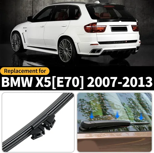 Vista 2 de Juego de limpiaparabrisas trasero, 2 piezas de limpiaparabrisas trasero y brazo de repuesto para BMW X5 E70 2007-2013, conjunto de brazo