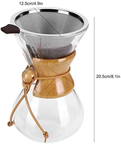 Vista 2 de Atyhao Cafetera de vidrio de alta temperatura de goteo de café con filtro de acero inoxidable (20.3 fl oz)