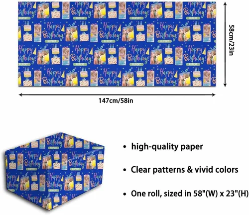 Vista 3 de M YESCUSTOM Personalized Birthday Wrapping Paper with Picture Age Custom 1st 18th 30th 40th 50th 60th Happy Birthday Gift Wrapping Paper Roll