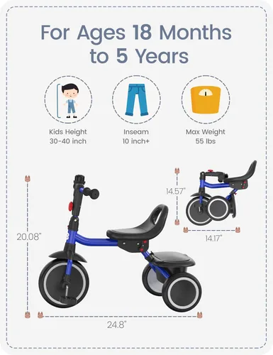 Vista 7 de besrey Triciclo para niños pequeños con campana, triciclo para niños de 18 meses a 5 años, triciclo para niños, bicicleta para niños de 1.5 a 5