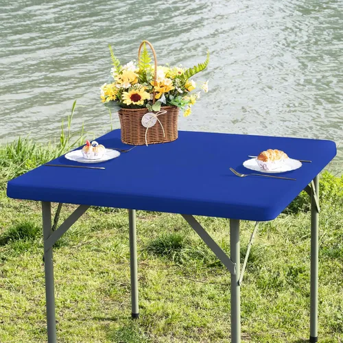 Vista 13 de Mantel de mesa rectangular de 4 pies con ajuste elástico, mantel de elastano elástico de 4 pies para mesas de comedor, para interiores y exteriores