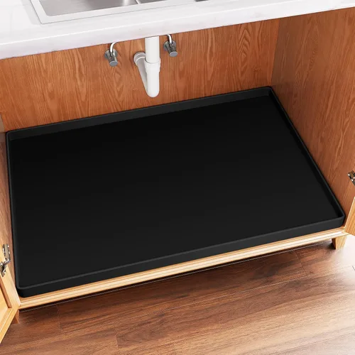 Vista 10 de FLATO Tapete impermeable para debajo del fregadero de 19 x 19 pulgadas, forro para estante de cocina y baño, protector de gabinete, organizadores