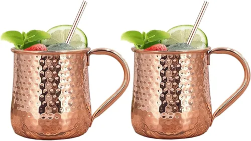 Vista 14 de TJ Moscow Mule - Juego de 2 tazas de mula, taza martillada negra, 17 onzas Negro
