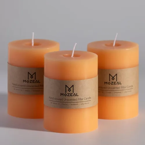 Vista 100 de MOZEAL Juego de 3 velas sin perfume vertidas a mano de 3 x 6 pulgadas, velas tipo pilar sin goteo, combustión de larga duración, aproximadamente 120