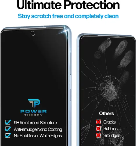 Vista 6 de Power Theory Protector de pantalla de vidrio templado diseñado para Samsung Galaxy A53 5G [dureza 9H], kit de fácil instalación, 99% HD libre