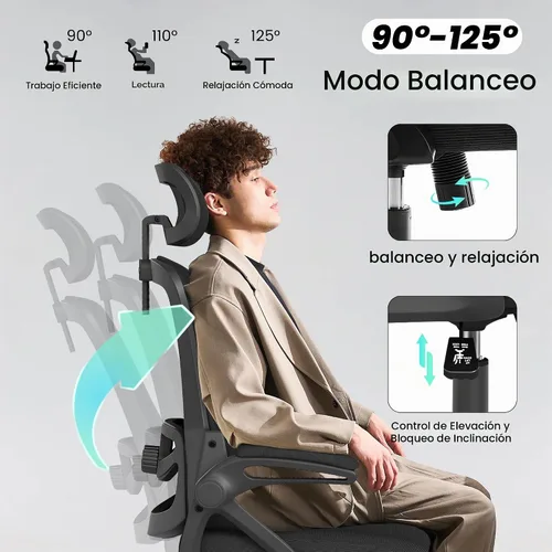 Vista 8 de Fizzin Silla de oficina de malla para computadora con soporte lumbar