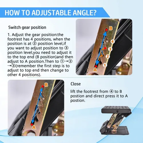 Vista 7 de Reposapiés para debajo del escritorio en el trabajo con 4 niveles de altura ajustable, reposapiés plegable ergonómico para oficina