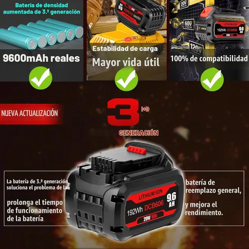 Vista 6 de 【Actualizada】Batería de repuesto de 20 V/60 V MAX 9600 mAh para Dewalt 60 V batería Flex Volt MAX DCB606 DCB612 DCB606-2 DCB609-2 DCB204 DCB206
