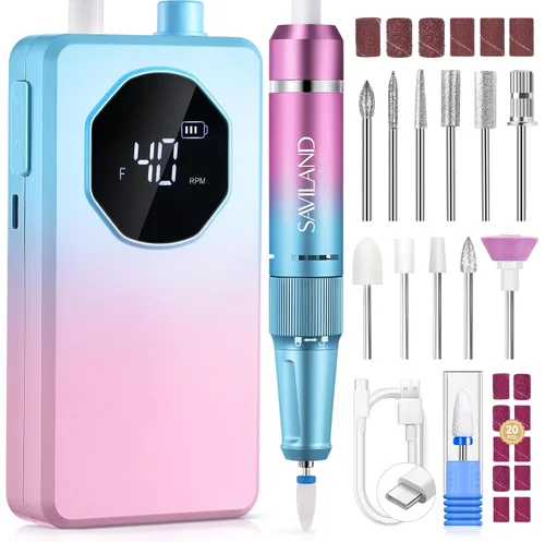 Vista 12 de SAVILAND Taladro Eléctrico para Uñas 50000 RPM: Lima Eléctrica Inalámbrica para Uñas Vida de Batería de 10 H Kit de Taladro Recargable para Uñas