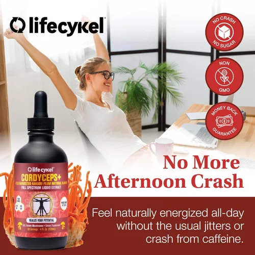 Vista 4 de Life Cykel Cordyceps - Extracto de hongo con ciruela Kakadu, apoyo de energía, resistencia y vitalidad, suplemento natural para el envejecimiento
