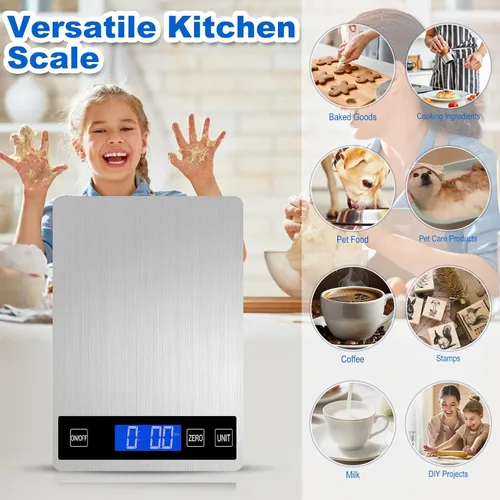 Vista 7 de Báscula de alimentos, báscula digital de cocina de 22 libras con precisión de 1 g/0.1 oz, 5 unidades (g/kg/lb:g/ml/fl.oz), LCD retroiluminado, panel