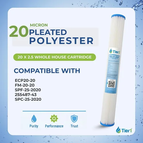 Vista 2 de Tier1 Paquete de 6 cartuchos de repuesto de filtro de agua de sedimentos plisados de poliéster para toda la casa, compatible con Pentek ECP20-20