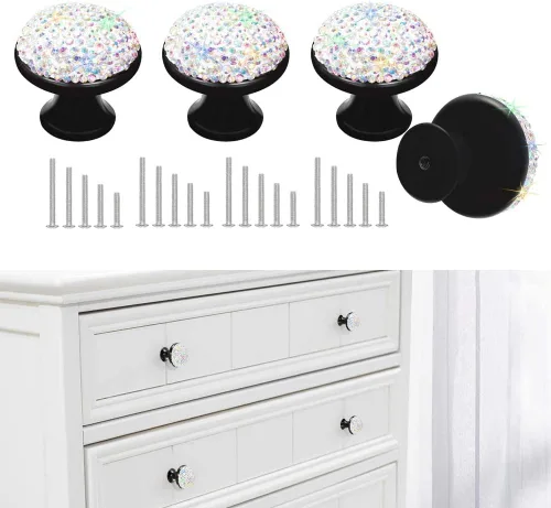Vista 2 de SAVORI Pomos decorativos para cajones, pomo de cristal diseñado con diamantes de imitación para armario, armario, tiradores con tornillos