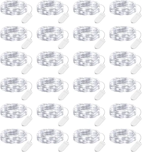 Vista 9 de Brightown Paquete de 12 luces de hadas con pilas de 7 pies para decoración navideña 20 LED Silver Wire Starry Light for Table Centerpieces, Mason