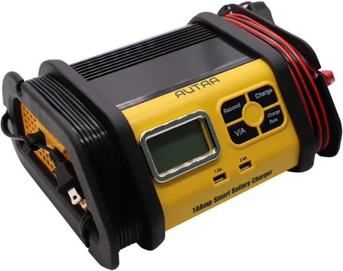 Vista 2 de Cargador de batería de banco de 10 amperios totalmente automático de 12 V, comprobación del alternador, abrazaderas de cable.