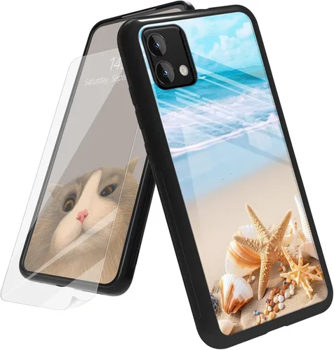 Vista 70 de Funda para Motorola Moto G Play 4G 2024 con protector de pantalla, parte trasera de vidrio templado + funda de silicona suave TPU absorción