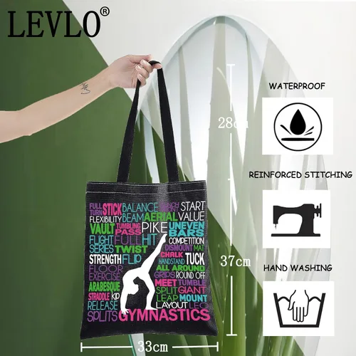 Vista 4 de LEVLO Bolsa de lona para gimnasia, regalo inspirado en gimnastas, bolsa de hombro para el equipo de gimnasia para amantes de la gimnasia, Gimnasia