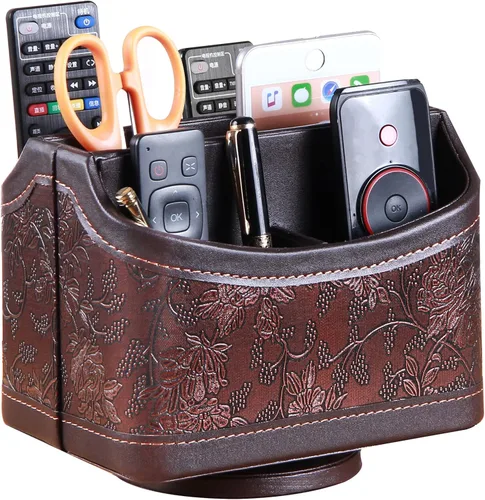Vista 8 de PUSU - Soporte organizador de piel sintética giratorio en 360 grados para control remoto de TV, suministros de escritorio, suministros de oficina