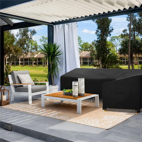 Vista 8 de iBirdie Funda para Muebles de Patio Exterior que se Ajusta a Sofás Seccionales en Forma de L de 100" x 130", 99" x 128", 98" x 126", Impermeable