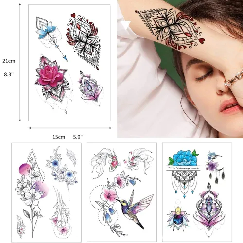 Vista 4 de Glaryyears Tatuaje temporal de flores de acuarela para mujeres y niñas, calcomanías realistas de larga duración, paquete de 10 tatuajes falsos