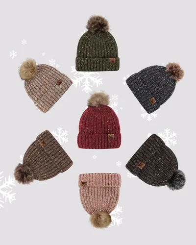 Vista 5 de photios Gorro de punto de invierno para mujer con pompón de piel sintética de punto cálido para mujer