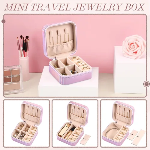 Vista 17 de Yinkin 12 piezas de mini joyero de viaje para dama de honor, organizador de aretes de piel sintética, accesorios de viaje a granel, soporte portátil